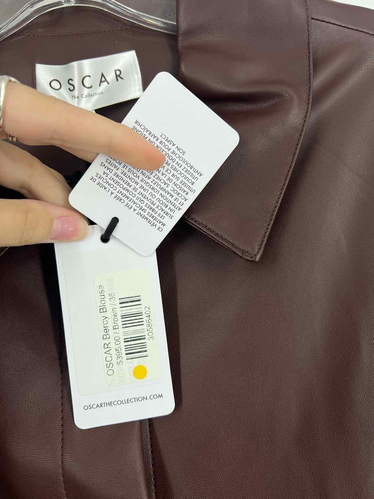 Oscar Size 6 Brown Faux Leather NEW Designer Blouse - Image 3