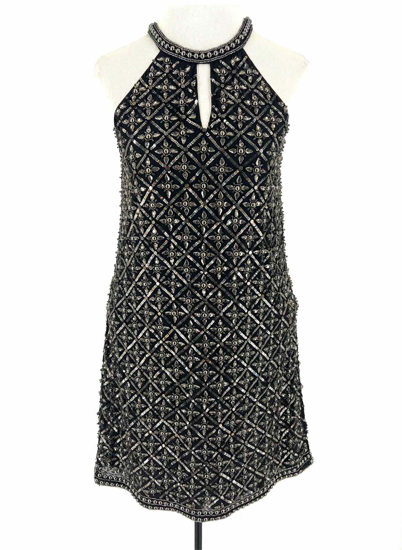 Parker Black Size 0 Black/Silver Sequined Rhinestones Designer Dress
