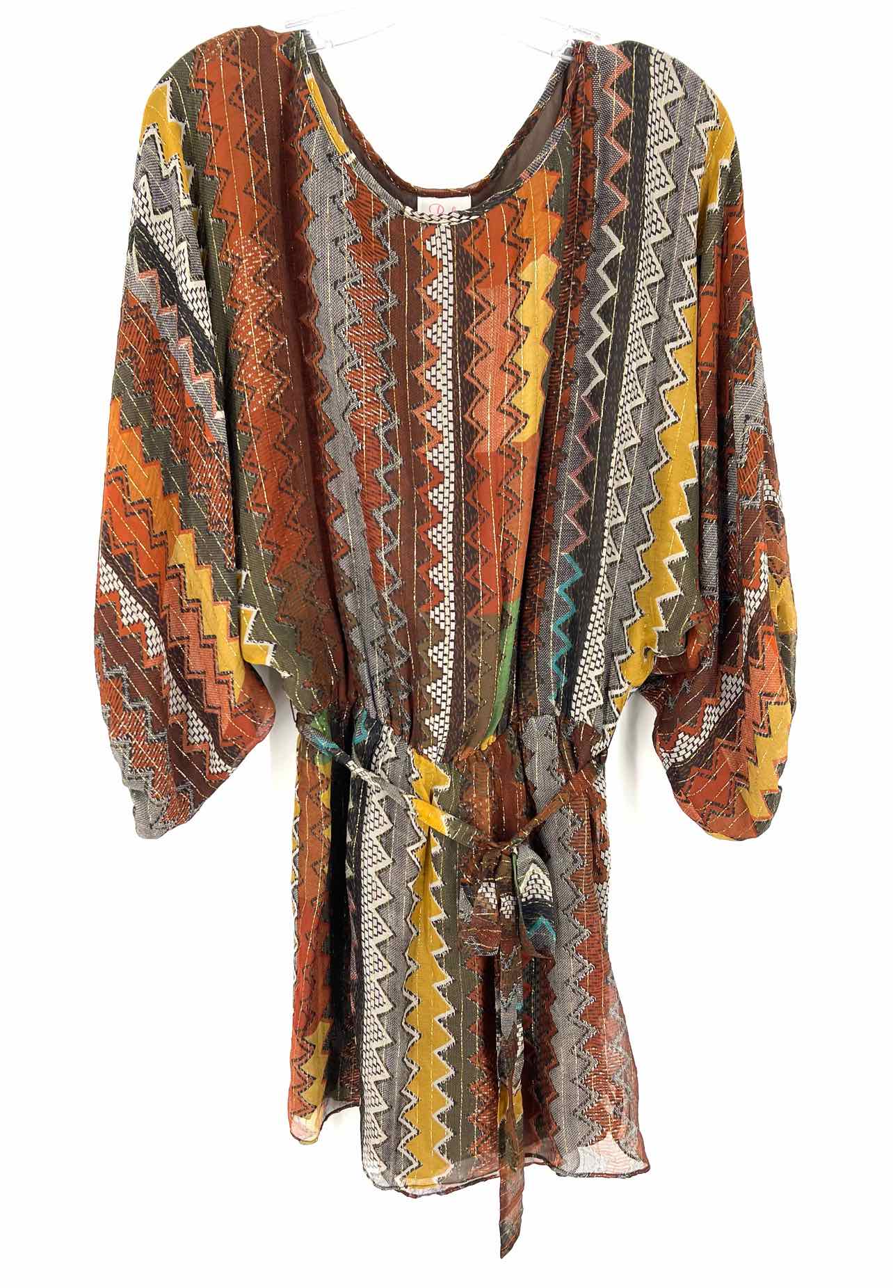 Parker Size XS Burnt Orange/Multi Zigzag Silk Belted Dresses Dress