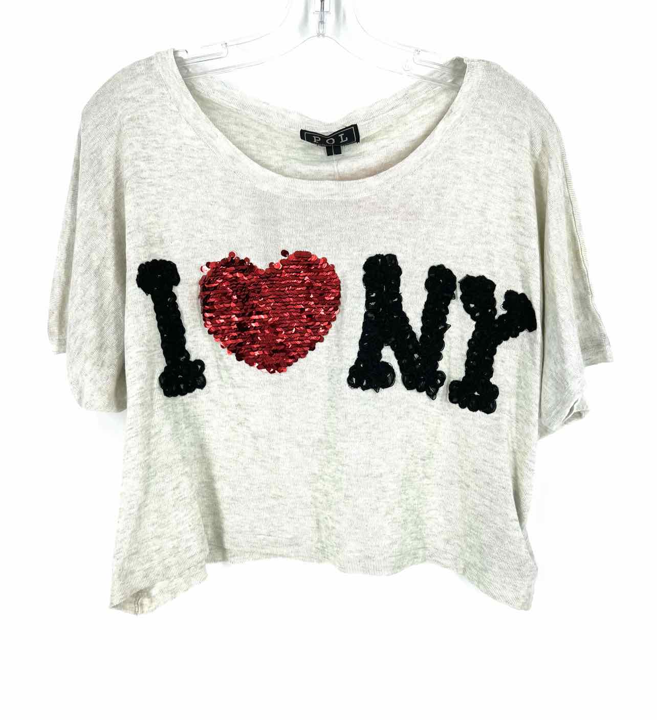 POL Size L Wh/Bk/Rd Print Sequin Tops Top-Short Sleeve