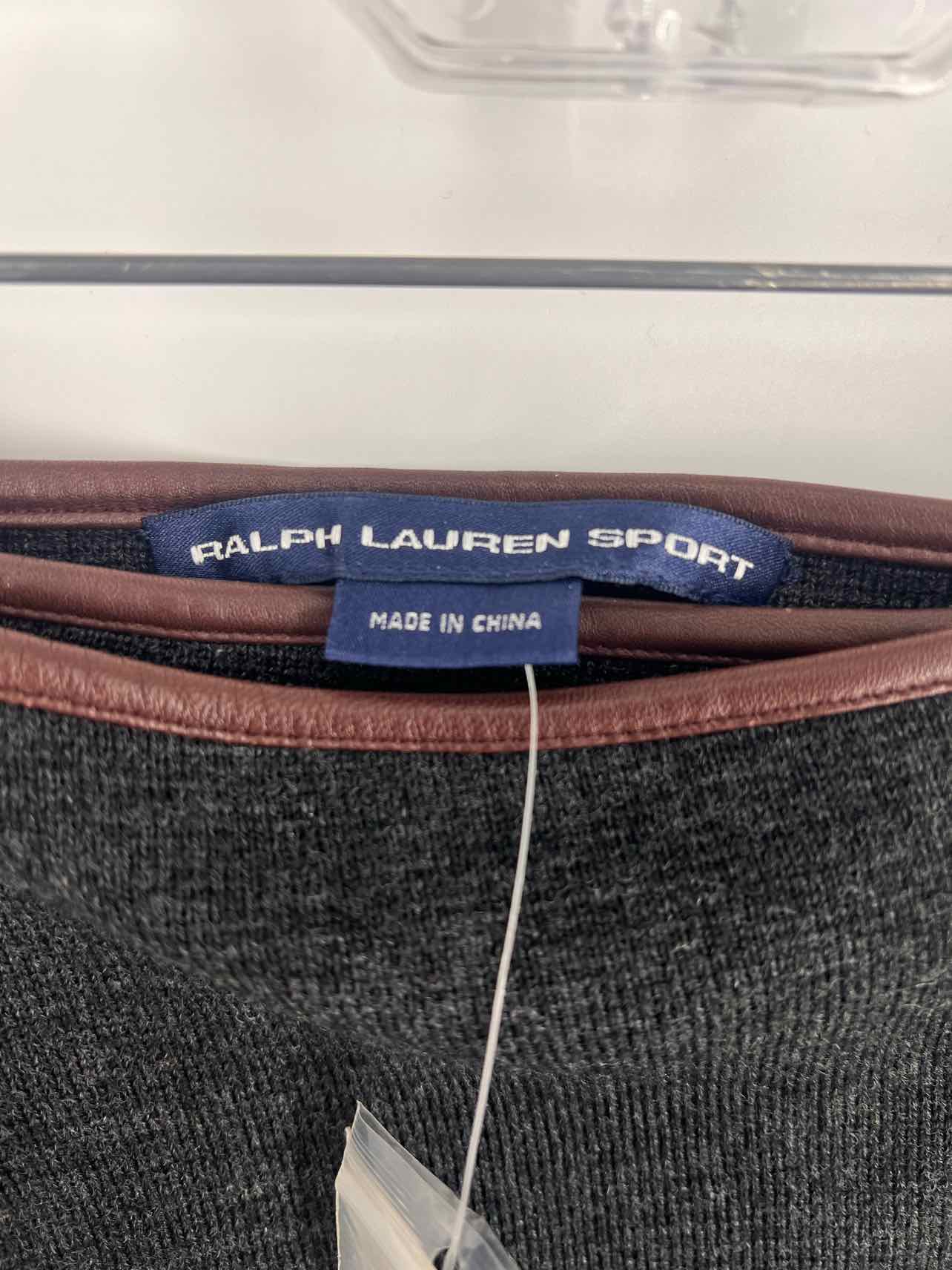 Ralph Lauren Sport Size L Charcoal/Brown Trim Wool/Leather NEW Designer Skirt - Image 3