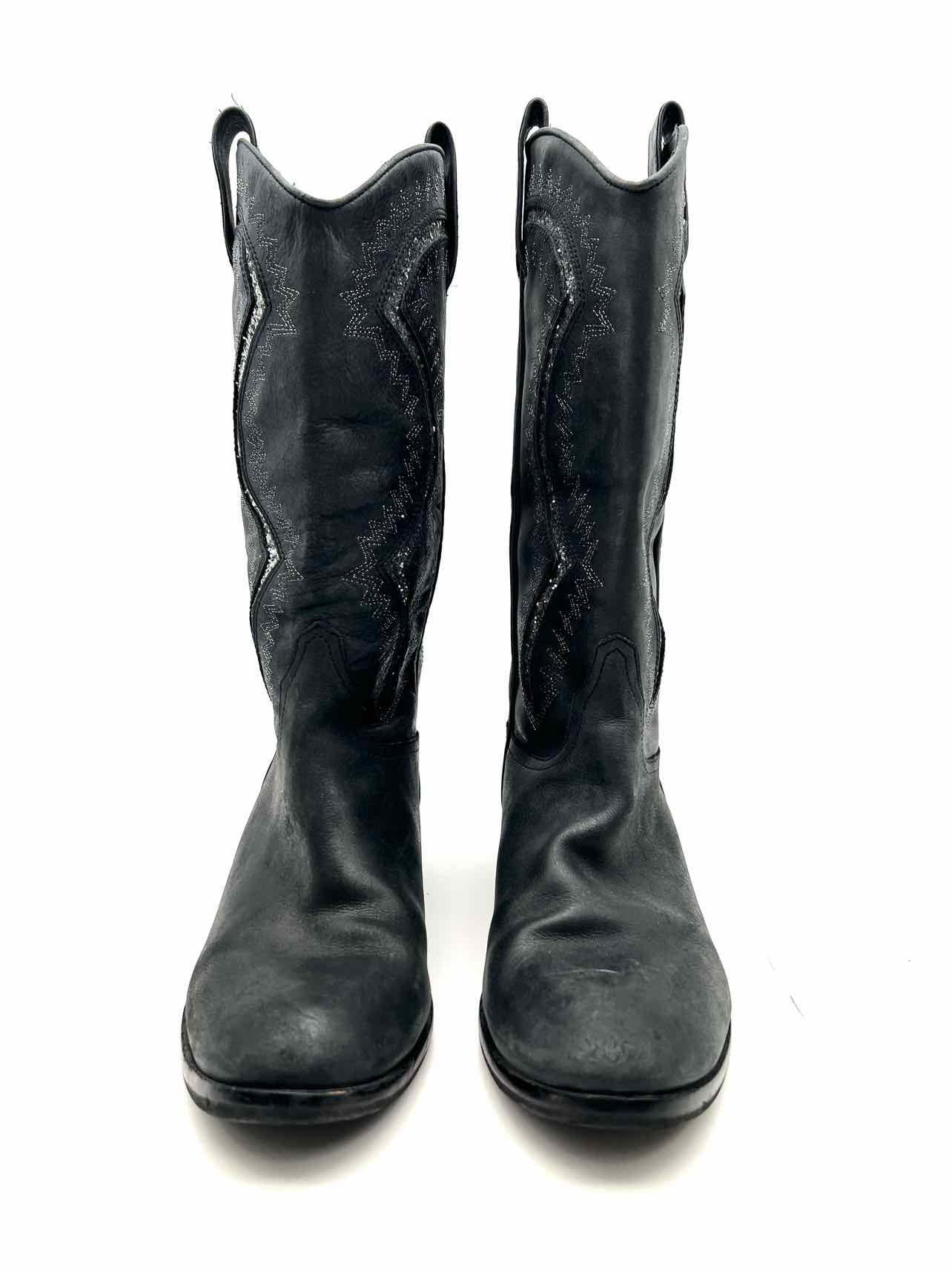Reba Size 8.5 Black/Silver Glitter Leather Shoes Cowboy Boots - Image 2