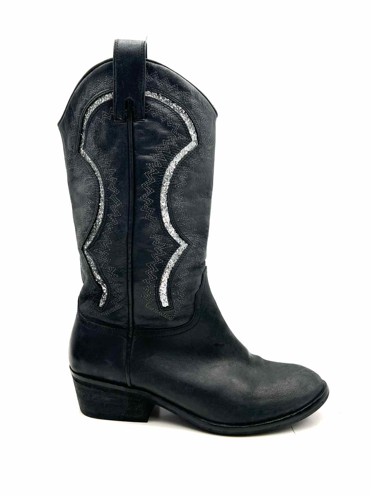 Reba Size 8.5 Black/Silver Glitter Leather Shoes Cowboy Boots - Image 5