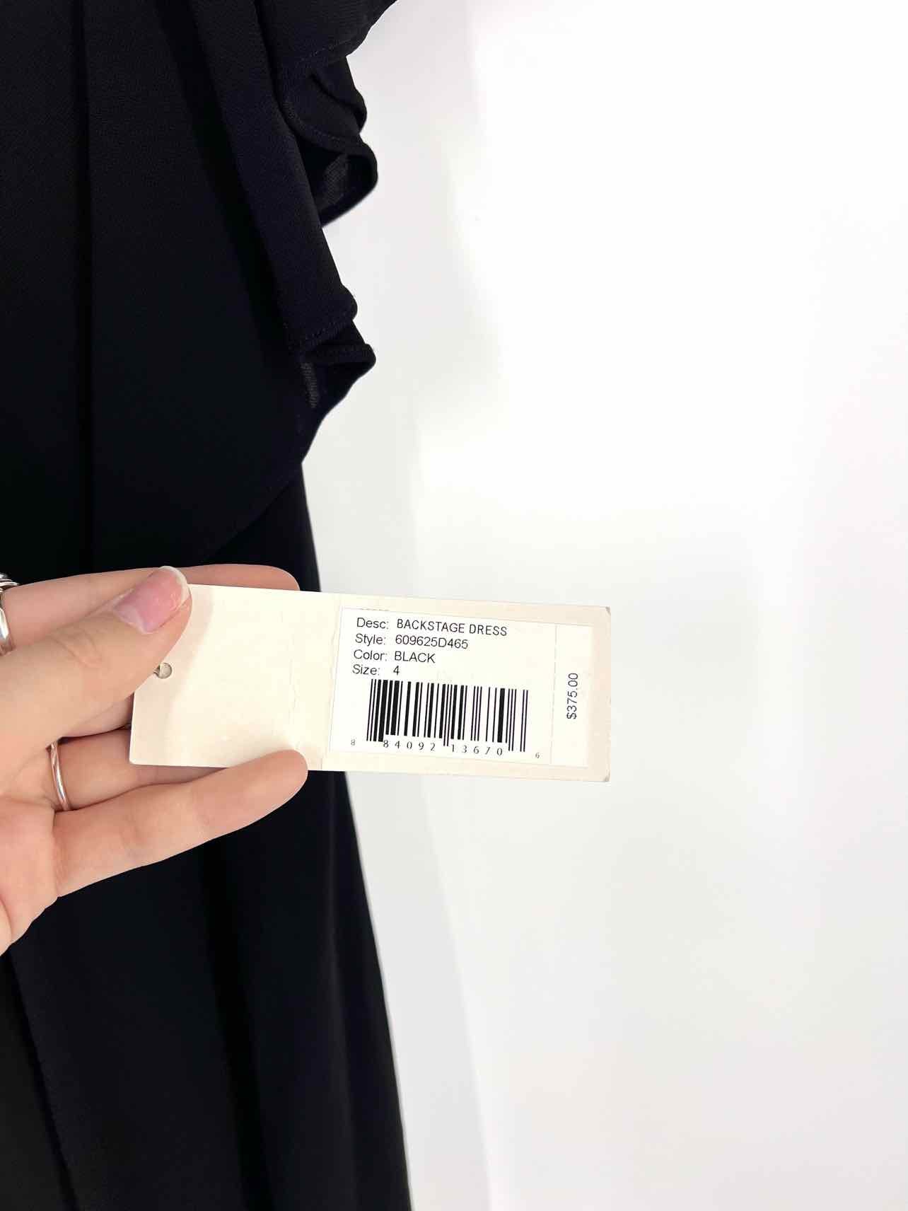 Rebecca Taylor Size 4 Black/Silver Flutter Sleeve NEW Designer Dress - Image 4