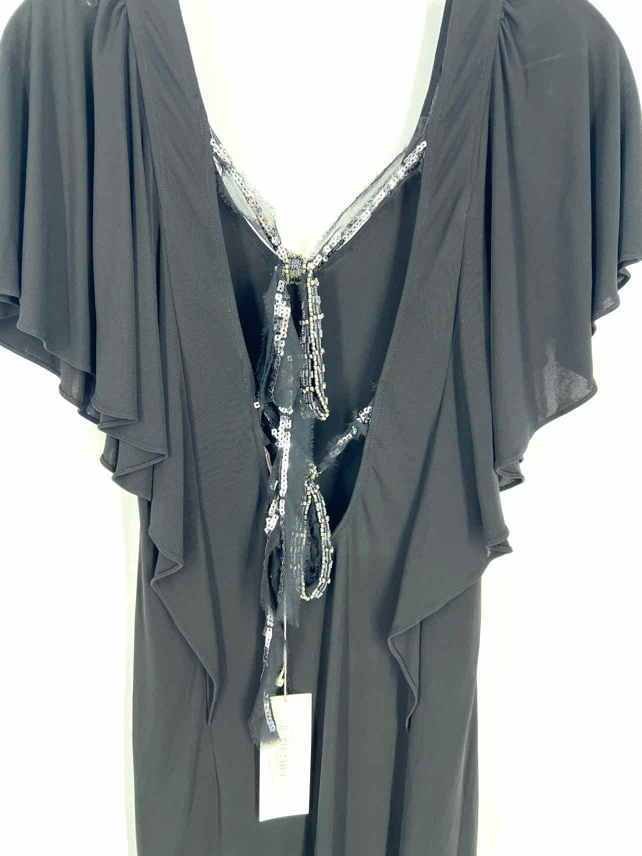 Rebecca Taylor Size 4 Black/Silver Flutter Sleeve NEW Designer Dress - Image 5