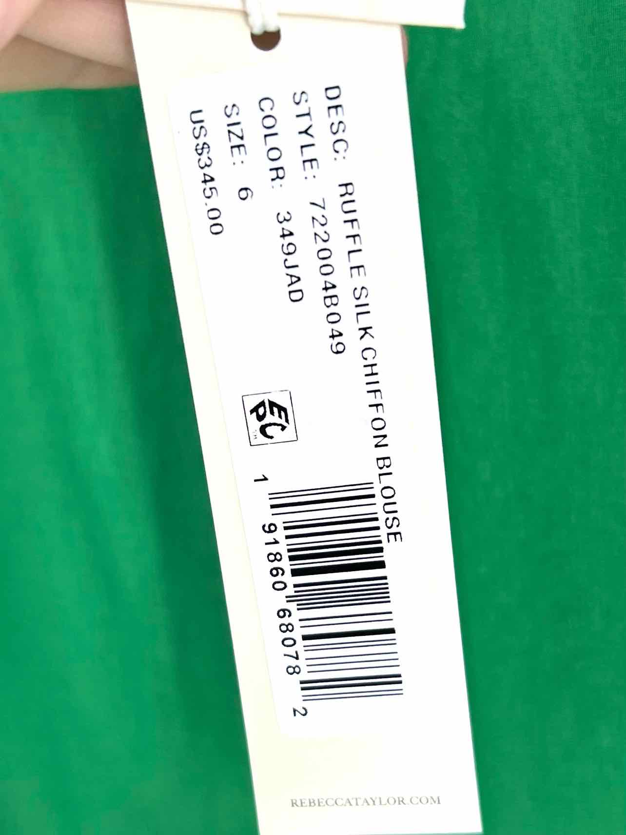 Rebecca Taylor Size 6 Green Silk Chiffon NEW Designer Top-Long Sleeve - Image 4