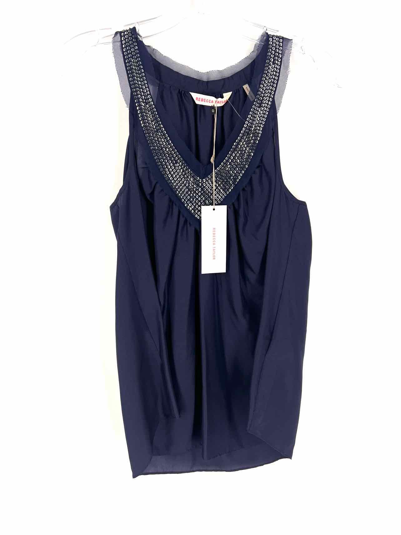 Rebecca Taylor Size 6 Navy/Silver Sequined Trim NEW Designer Top-Sleeveless