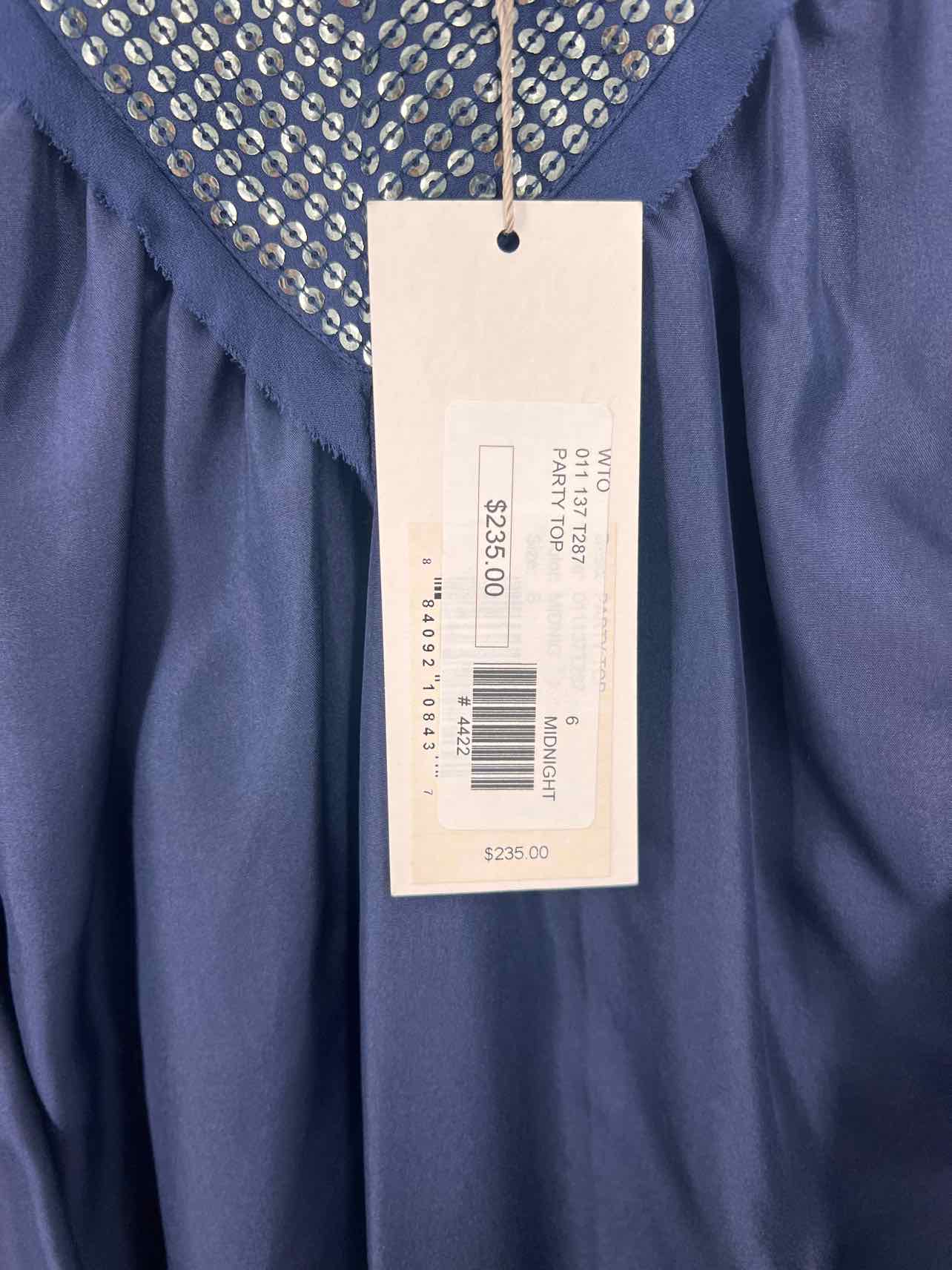 Rebecca Taylor Size 6 Navy/Silver Sequined Trim NEW Designer Top-Sleeveless - Image 2