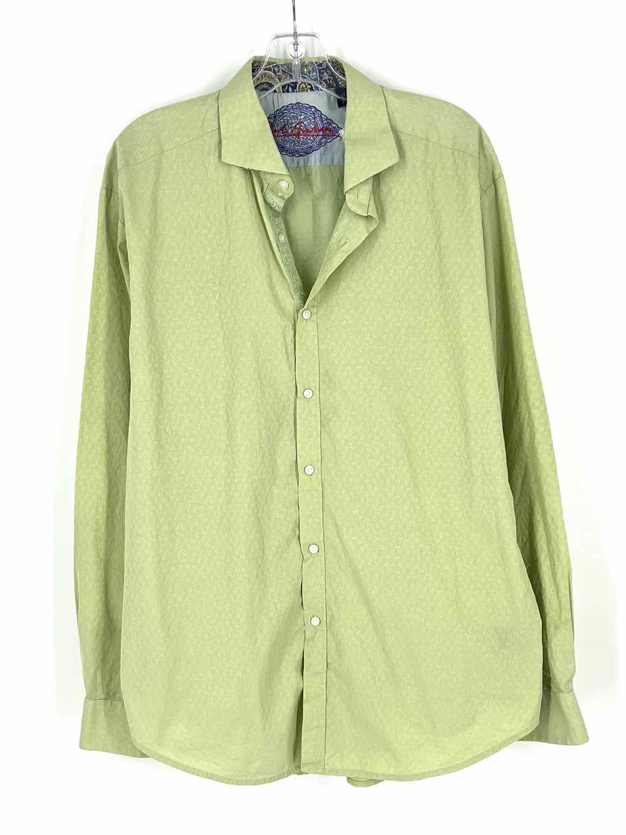 Robert Graham Size XL Lime Green Embroidered Cotton Shirt-Long Sleeve- Men's