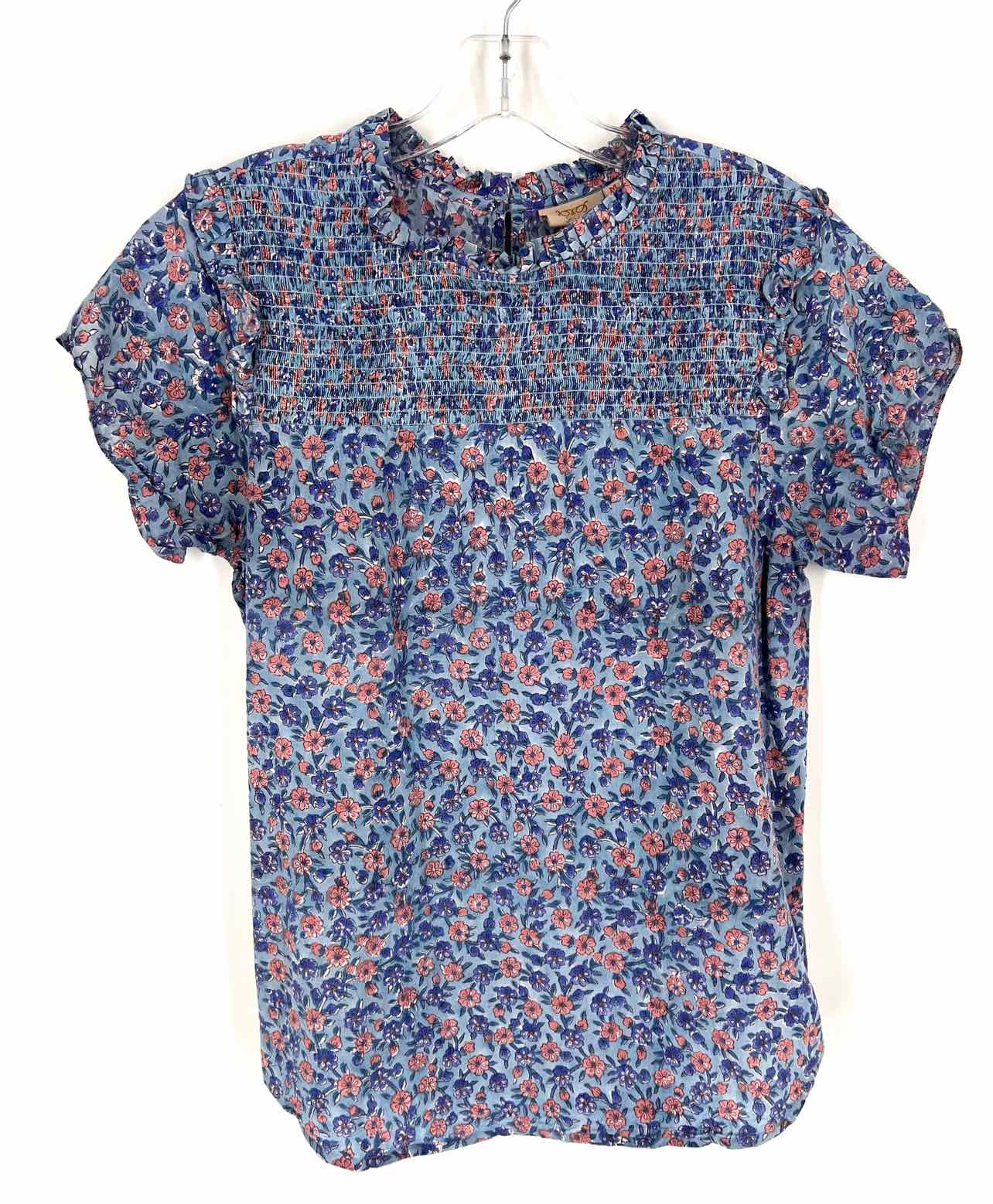 Rungolee Size M Lt Blue/Cornflower Floral Ruffle Tops Top-Short Sleeve