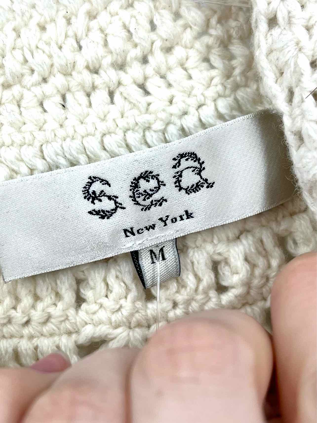 Sea New York Size M Ivory Fringe Chunky Knit Designer Sweater - Image 3