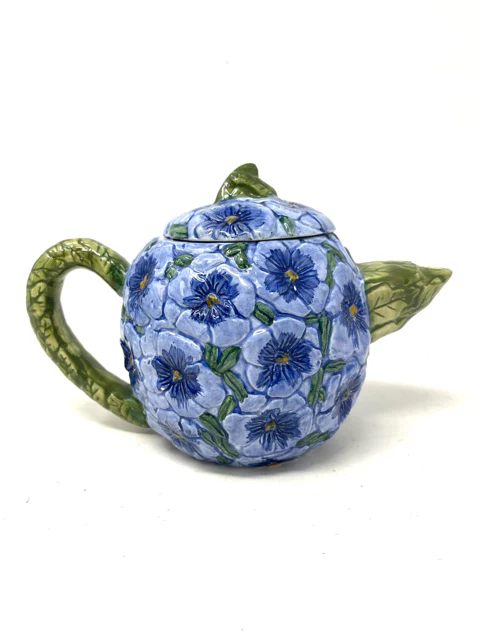 Seymour Manning Blue/Green Flowers AS IS Home Decor Teapot - Image 2
