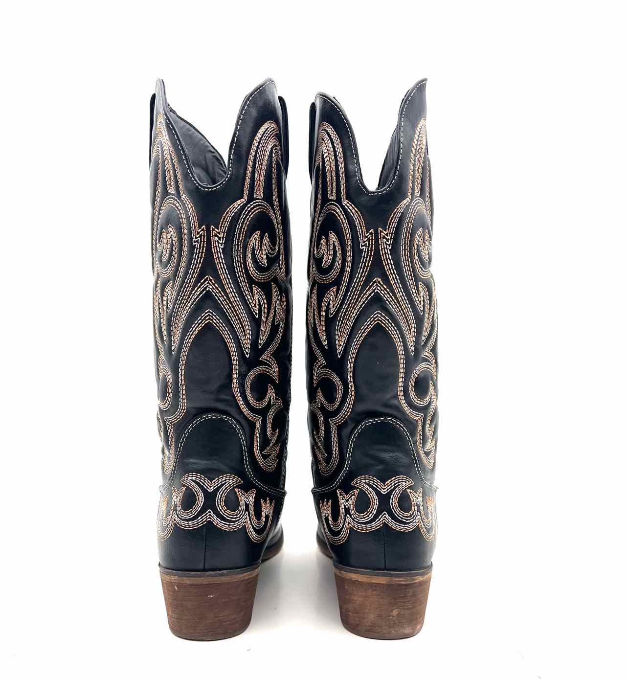 Size 10 ? Bk/Wh/Br Embroidered Faux Leather Shoes Cowboy Boots - Image 3