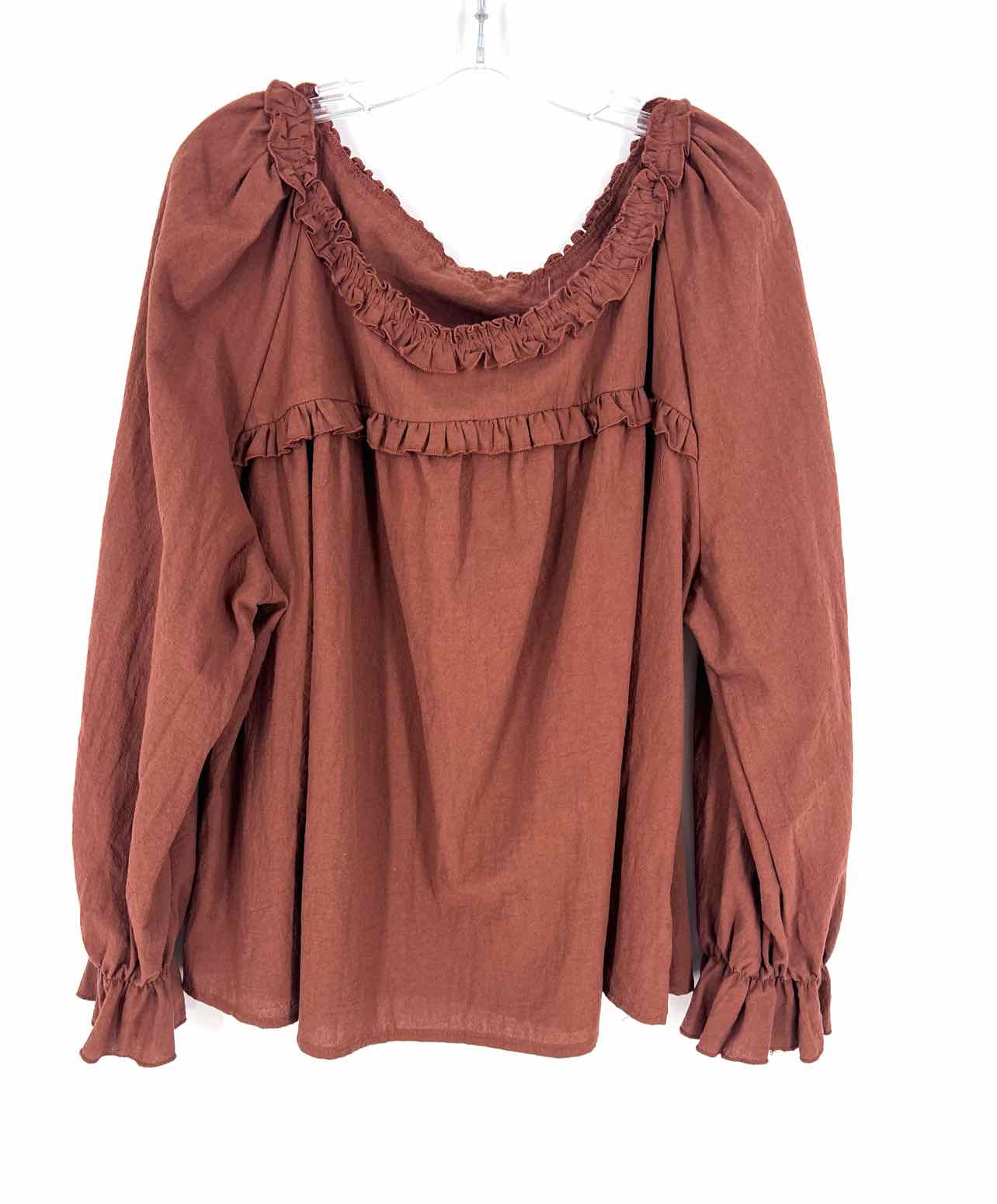 Size 3X Brown Ruffles PLUS Top-Long Sleeve-Plus
