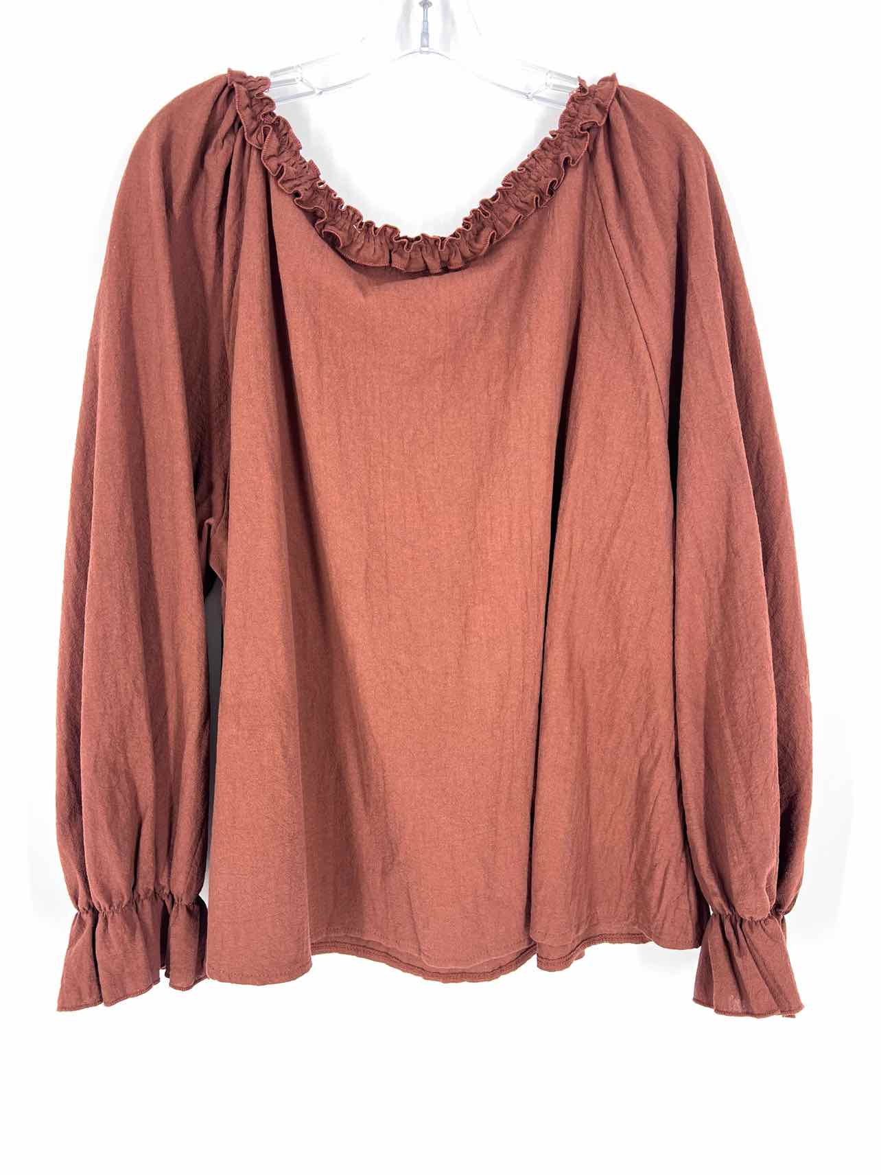 Size 3X Brown Ruffles PLUS Top-Long Sleeve-Plus - Image 2