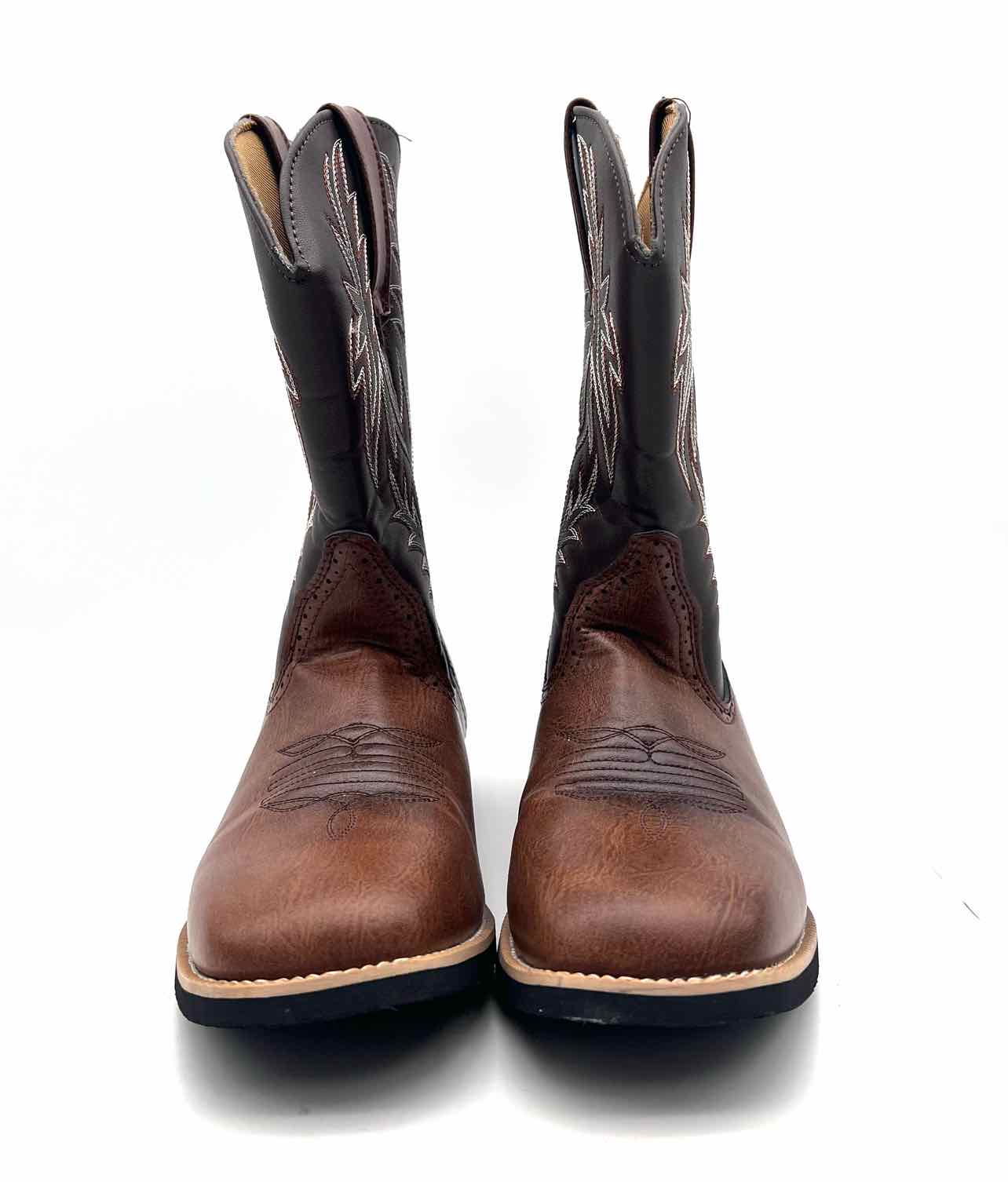 Size 8.5 Brown/White Embroidered Faux Leather Shoes Cowboy Boots - Image 3