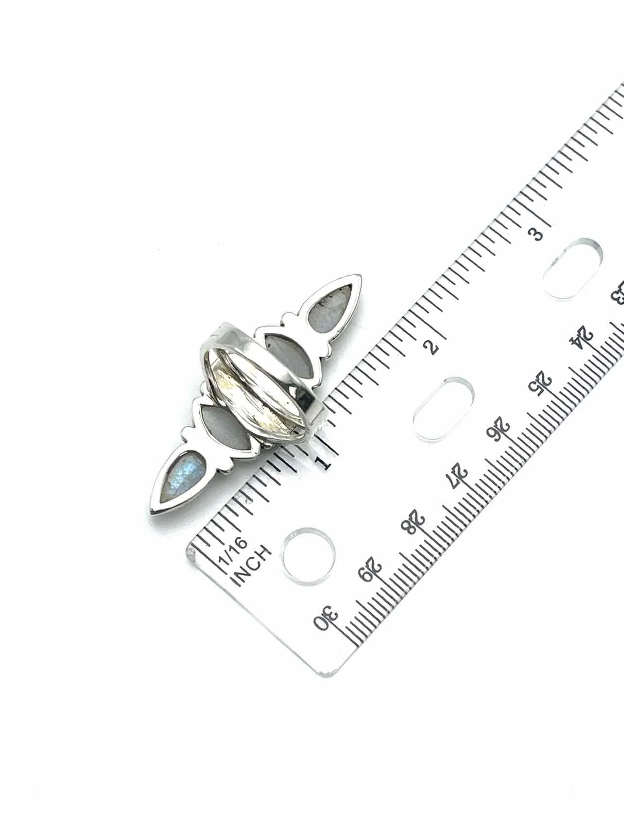 Size 8 Iridescent/Silver Statement Sterling Silver Jewelry Ring - Image 7