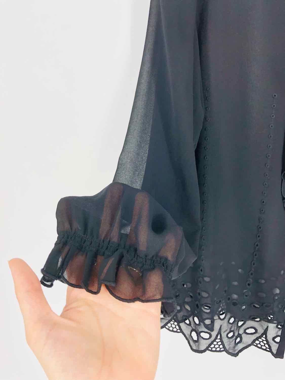 Size M ? Black Ruffles Sheer Designer Blouse - Image 3