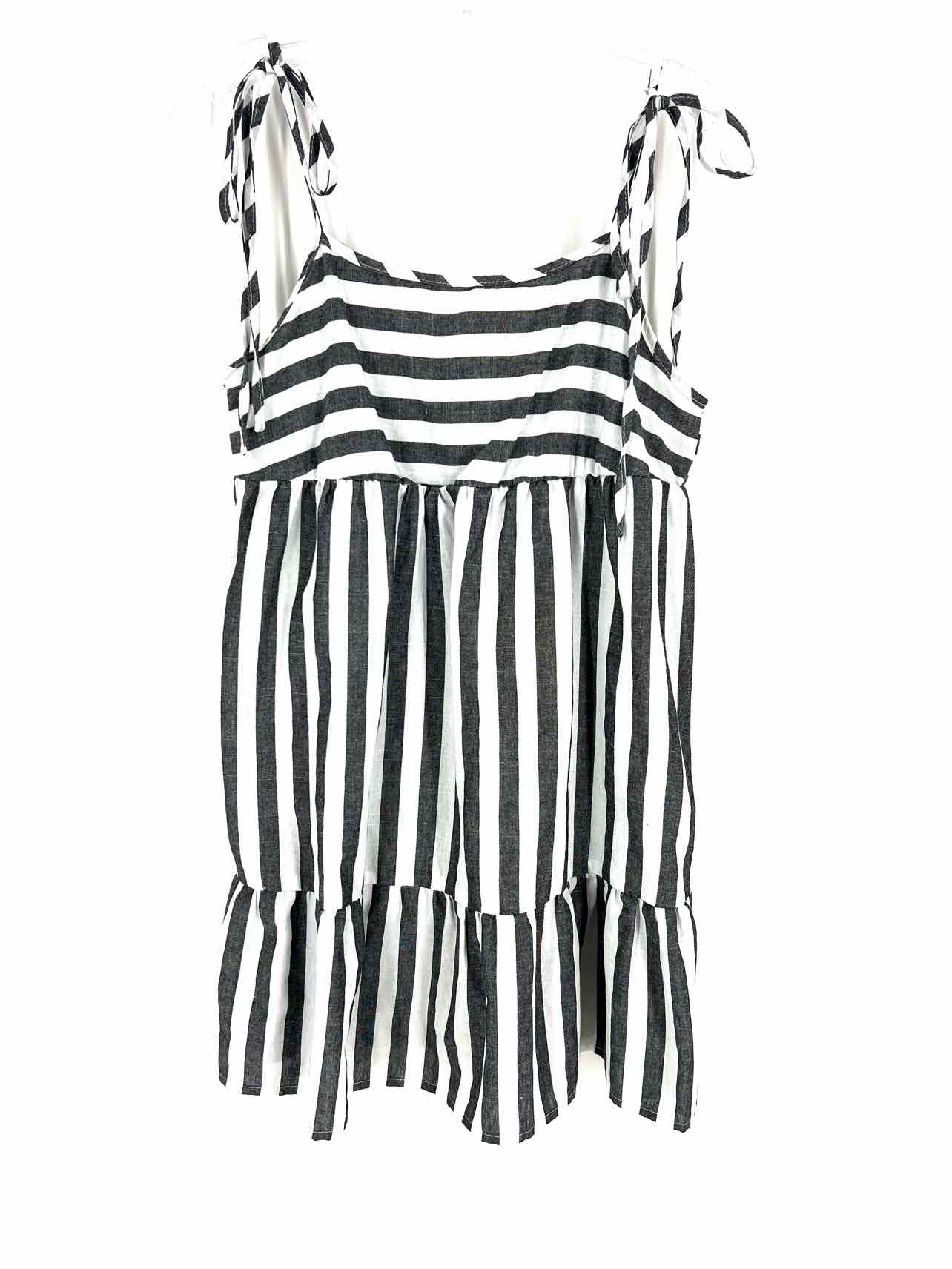 Size S ? Gray/White Shoulder Tie Stripe Dresses Dress