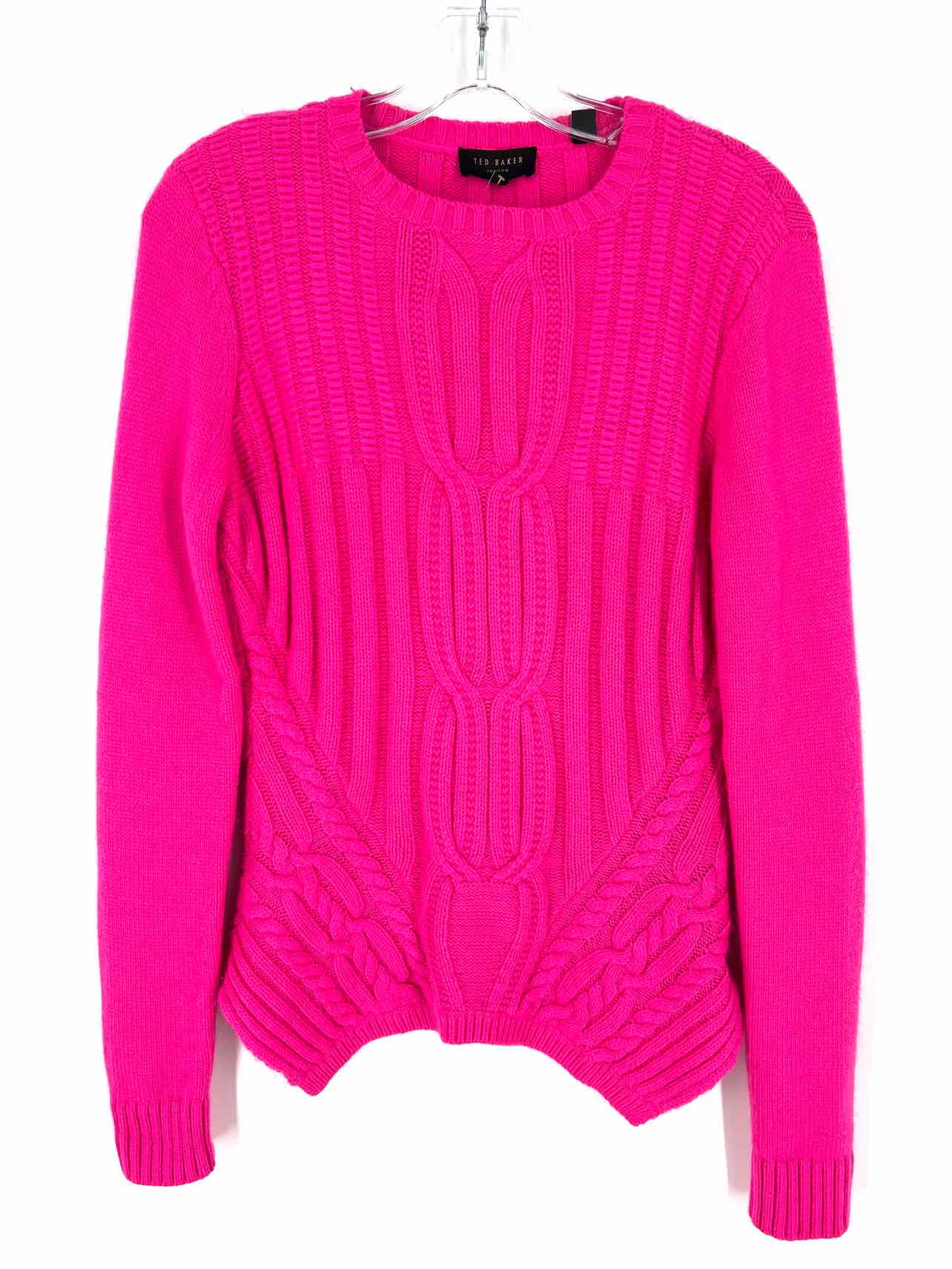 Ted Baker Size 6 Neon Pink Cable Knit Acrylic Designer Sweater