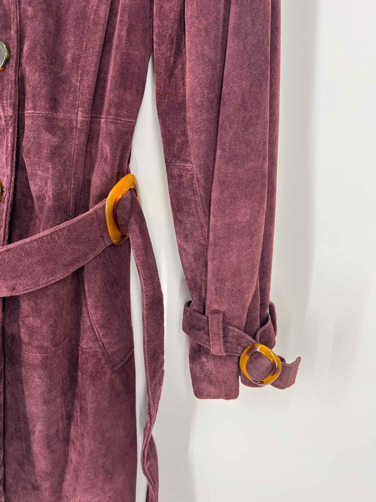 Terry Lewis Size S Plum Double Breasted Suede Belted Coats Coat - Image 4