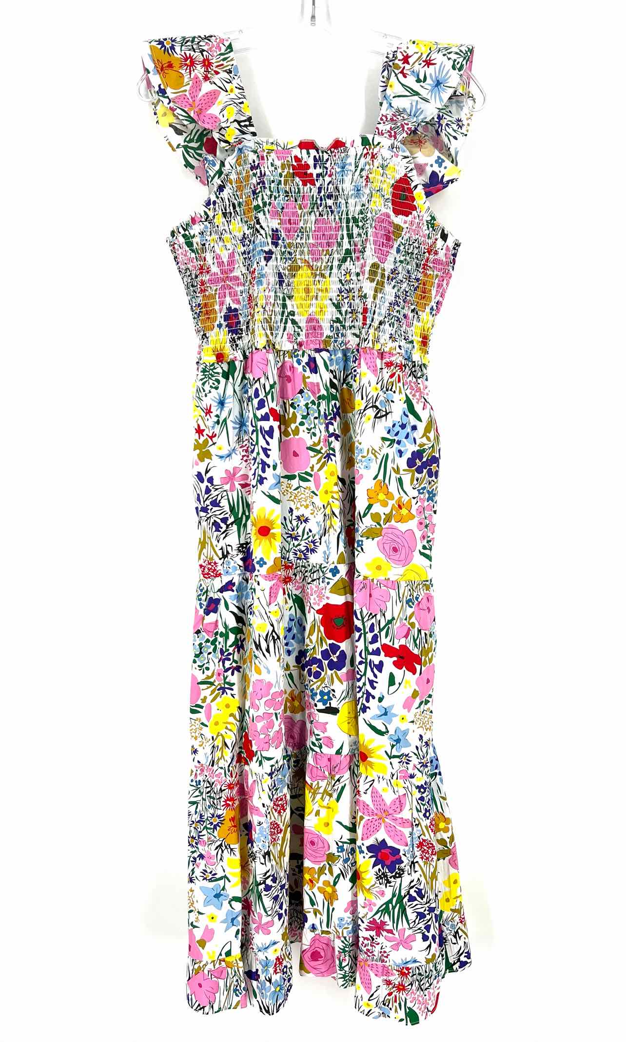 THML Size M White/Multi Floral Shirred Dresses Dress Maxi