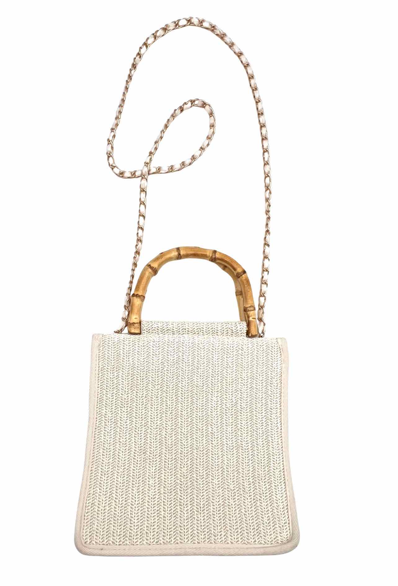 Tommy Bahama White/Tan Top Handle Woven Chain Purses Crossbody