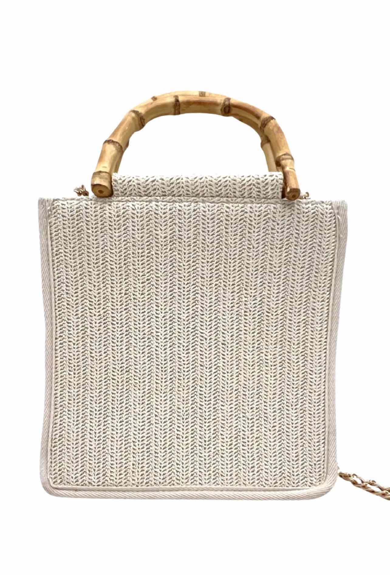 Tommy Bahama White/Tan Top Handle Woven Chain Purses Crossbody - Image 2
