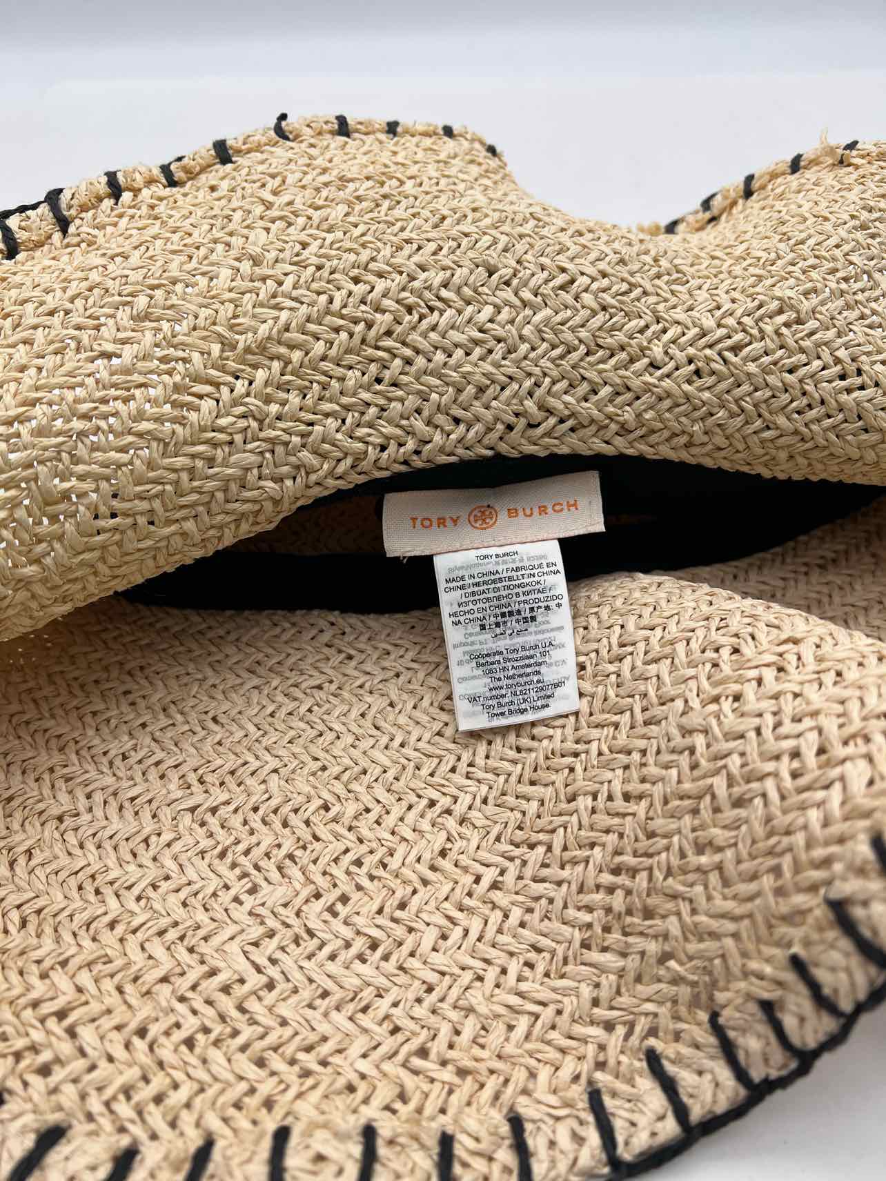 Tory Burch Natural/Black Band Straw Woven Accessories Hat - Image 3