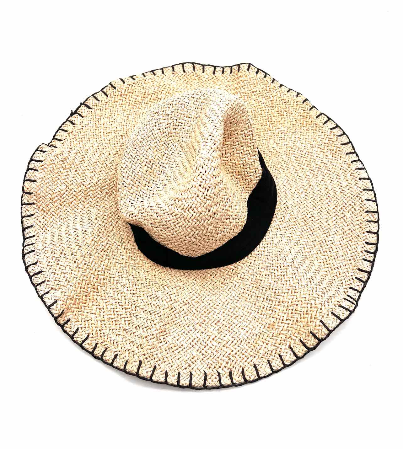 Tory Burch Natural/Black Band Straw Woven Accessories Hat - Image 4