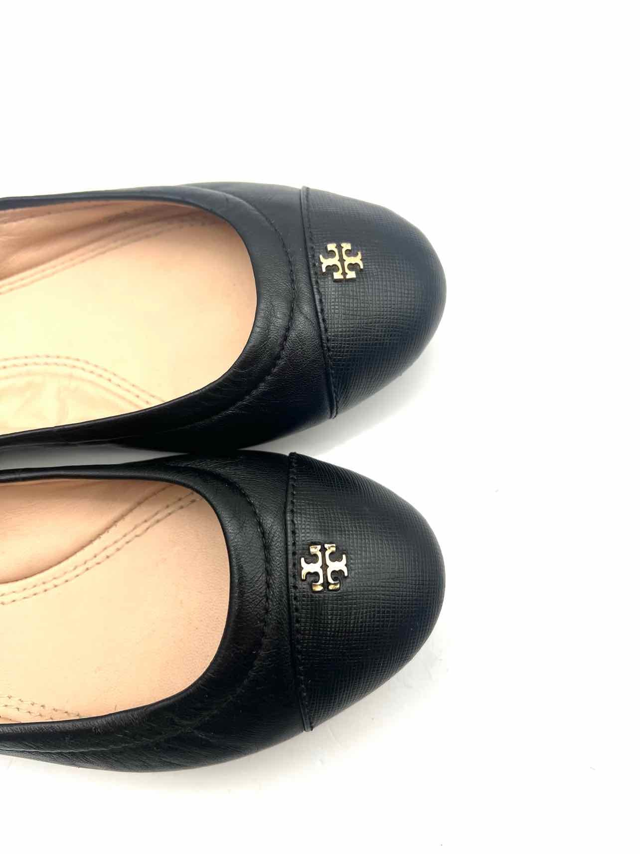 Tory Burch Size 5 Black/Gold Embellished Leather Designer Flats - Image 6