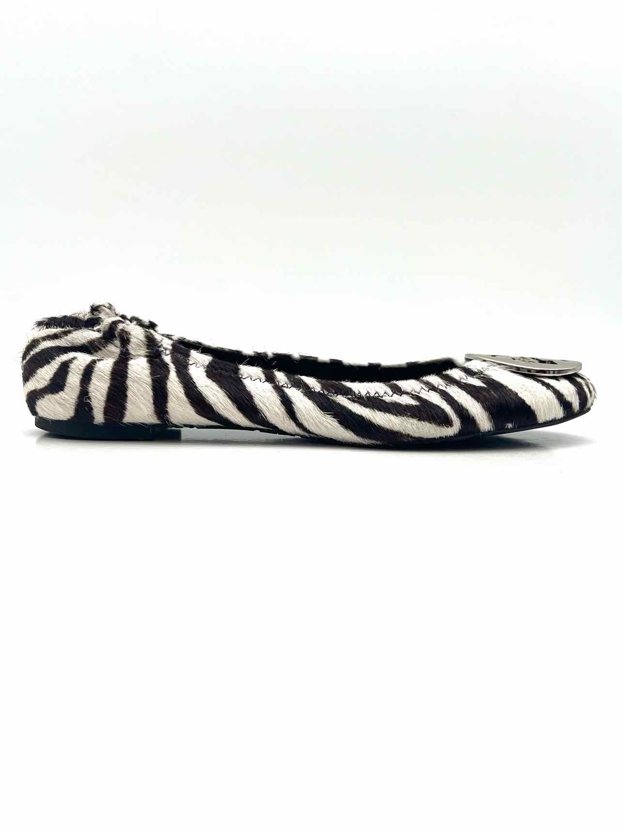 Tory Burch Size 6 ? Wh/Br/Slv Zebra Calf Hair Designer Flats - Image 3