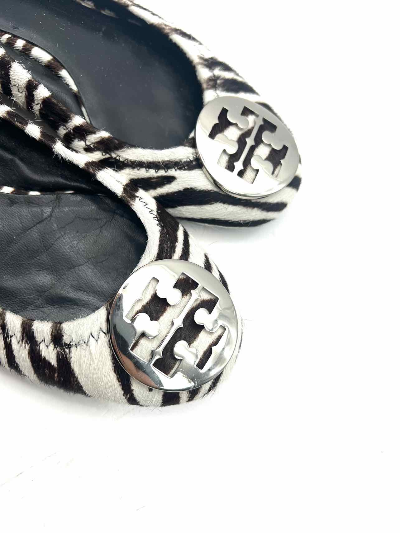 Tory Burch Size 6 ? Wh/Br/Slv Zebra Calf Hair Designer Flats - Image 4