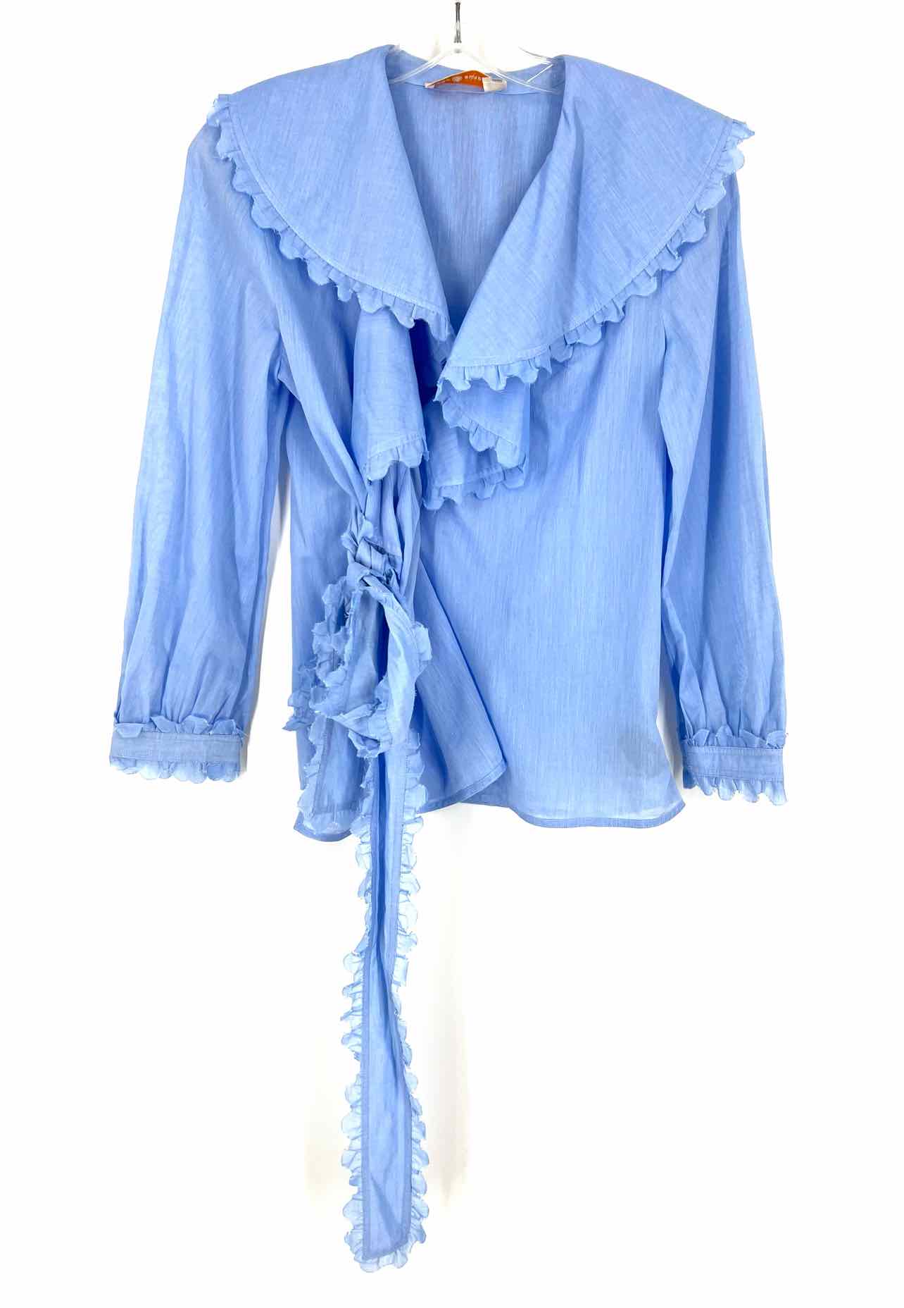 Tory Burch Size S Lt Blue Peter Pan Collar Cotton AS IS Designer Top-Long Sleeve