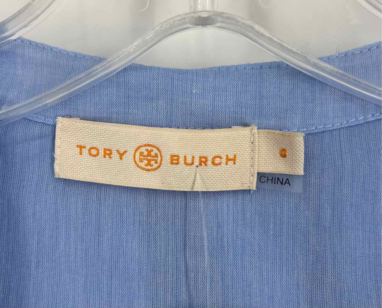 Tory Burch Size S Lt Blue Peter Pan Collar Cotton AS IS Designer Top-Long Sleeve - Image 3
