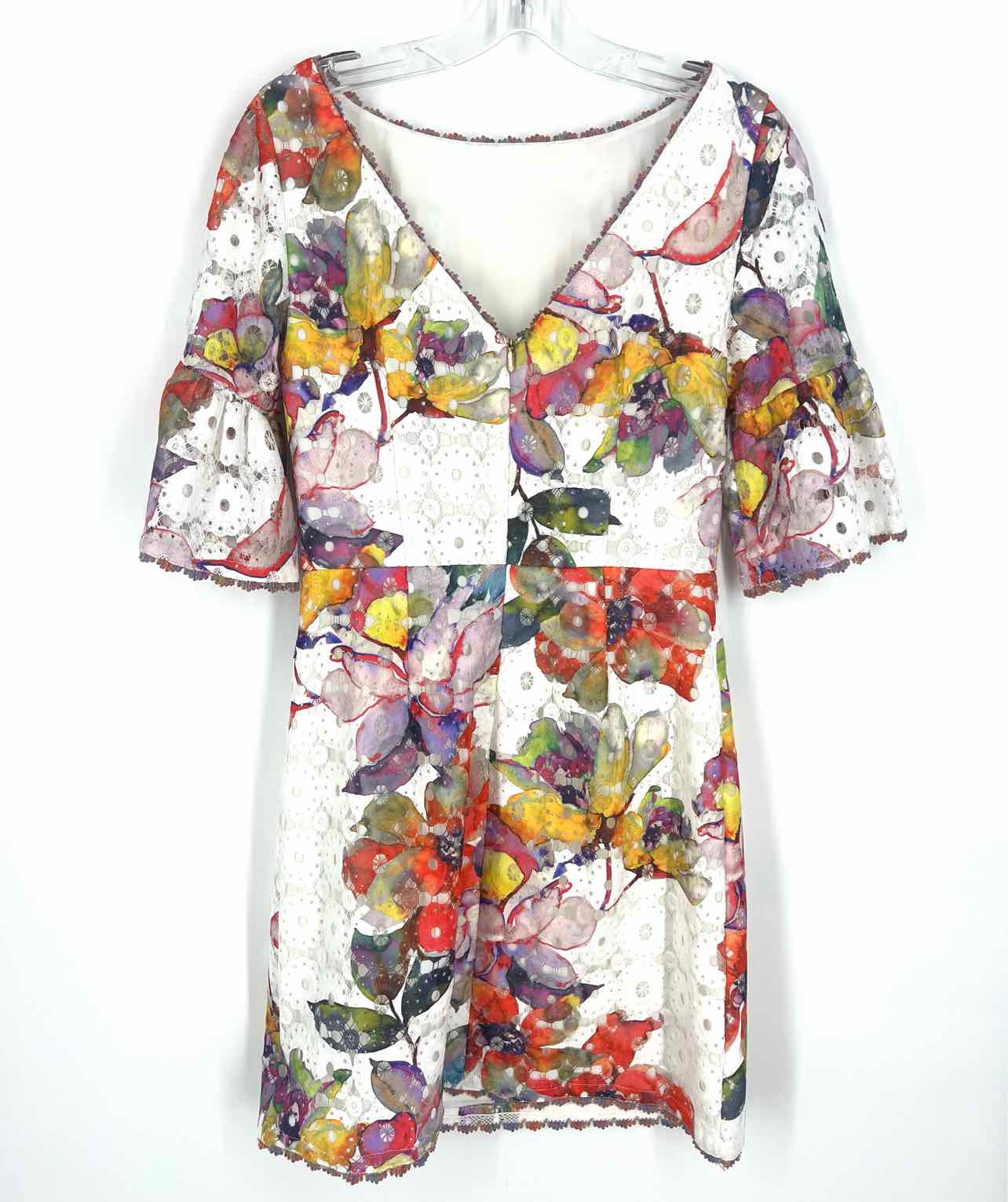 Trina Turk Size 2 White/Multi Floral Lace Designer Dress - Image 2