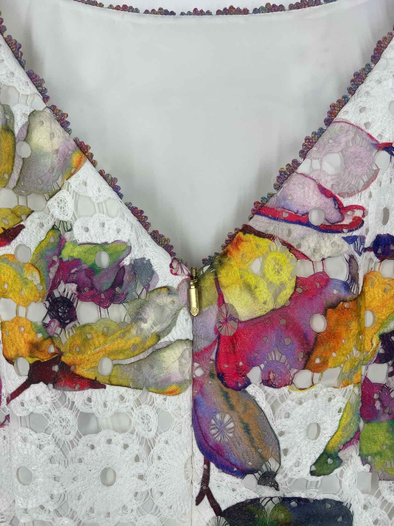 Trina Turk Size 2 White/Multi Floral Lace Designer Dress - Image 3