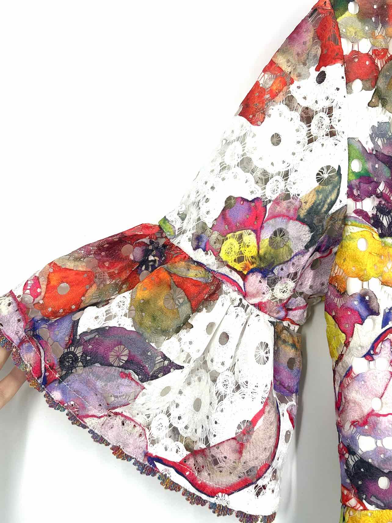 Trina Turk Size 2 White/Multi Floral Lace Designer Dress - Image 4