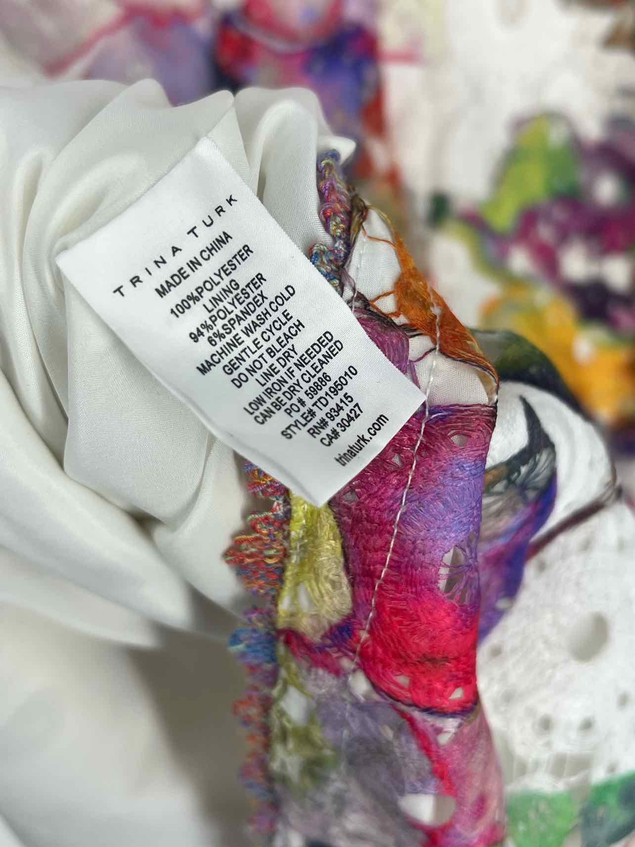 Trina Turk Size 2 White/Multi Floral Lace Designer Dress - Image 5