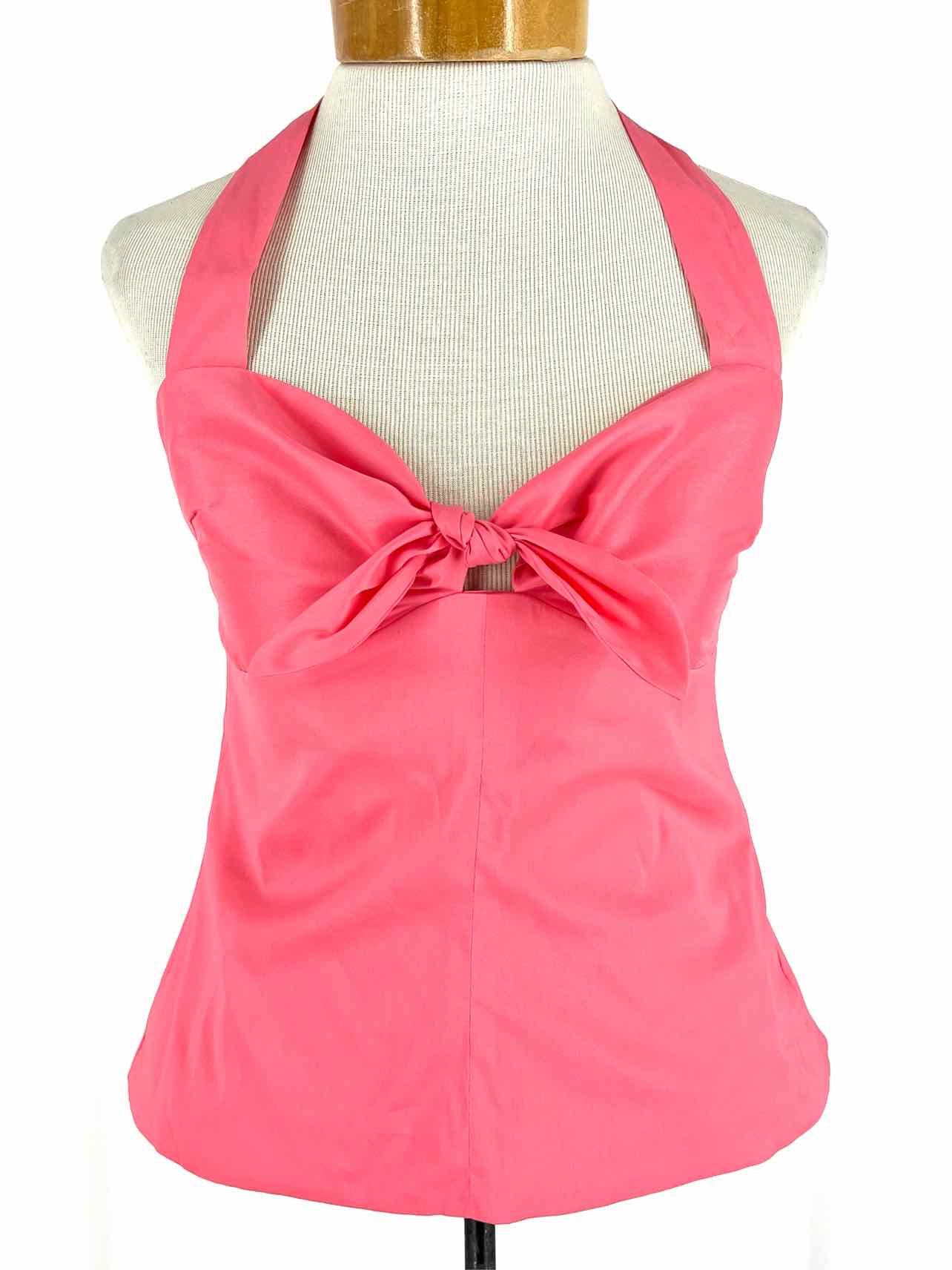 Trina Turk Size M Pink Tie Front Cotton Blend Designer Halter