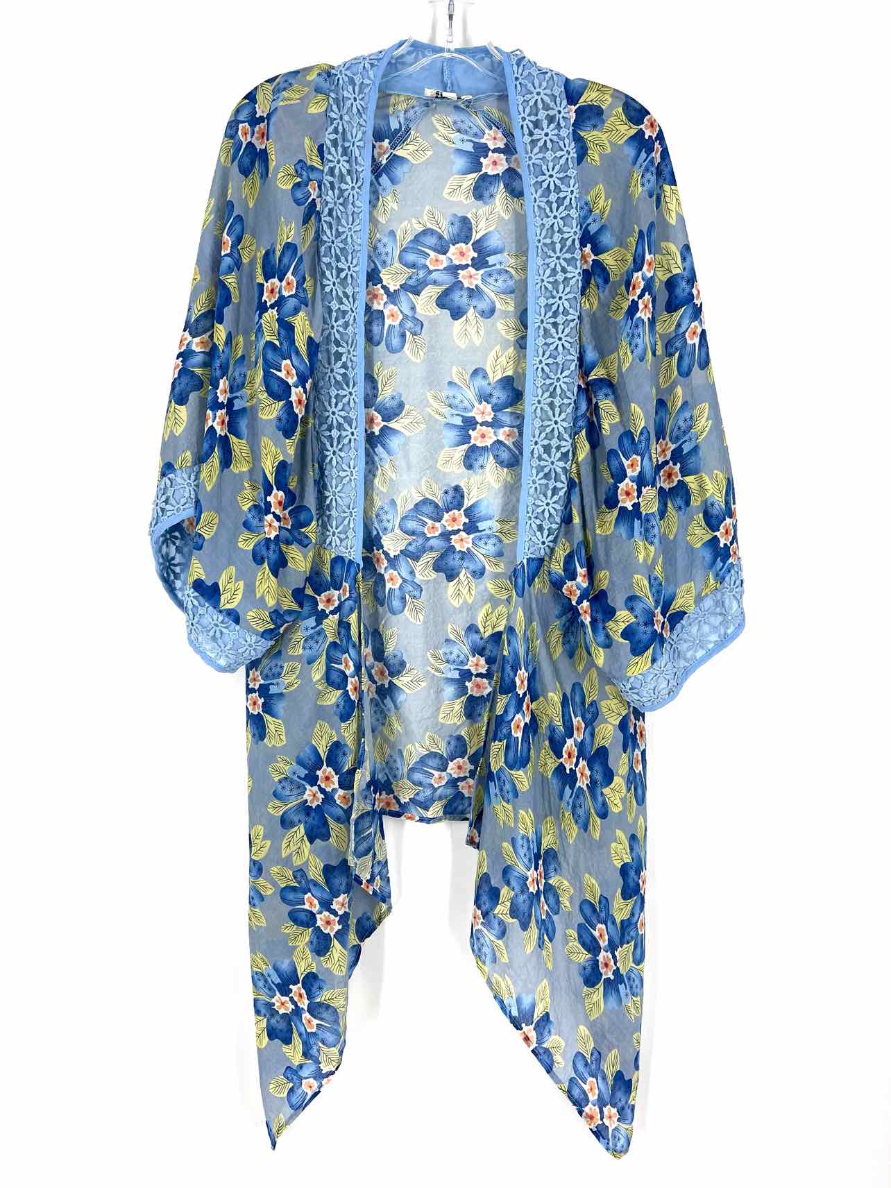 Umgee Size S/M Bl/Gr/Or Floral Lace Trim Cardigans Cardigan