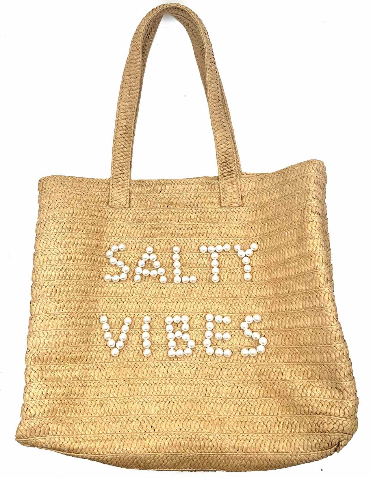 Urban Expressions Tan/White Faux Pearl Woven Purses Tote