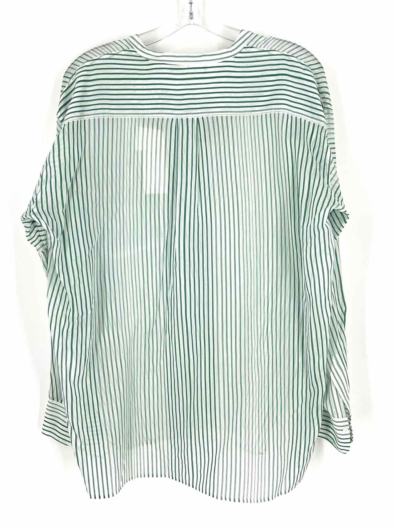 Vince Size M White/Green Stripe Cotton/Silk NEW Designer Top-Long Sleeve - Image 2