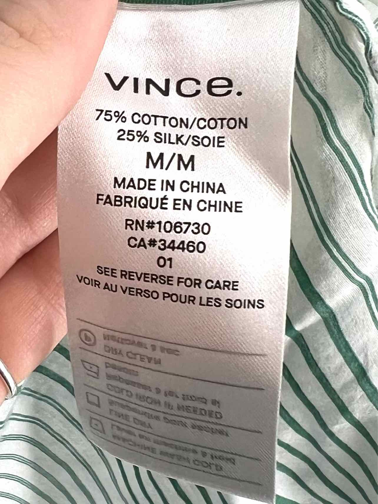 Vince Size M White/Green Stripe Cotton/Silk NEW Designer Top-Long Sleeve - Image 3