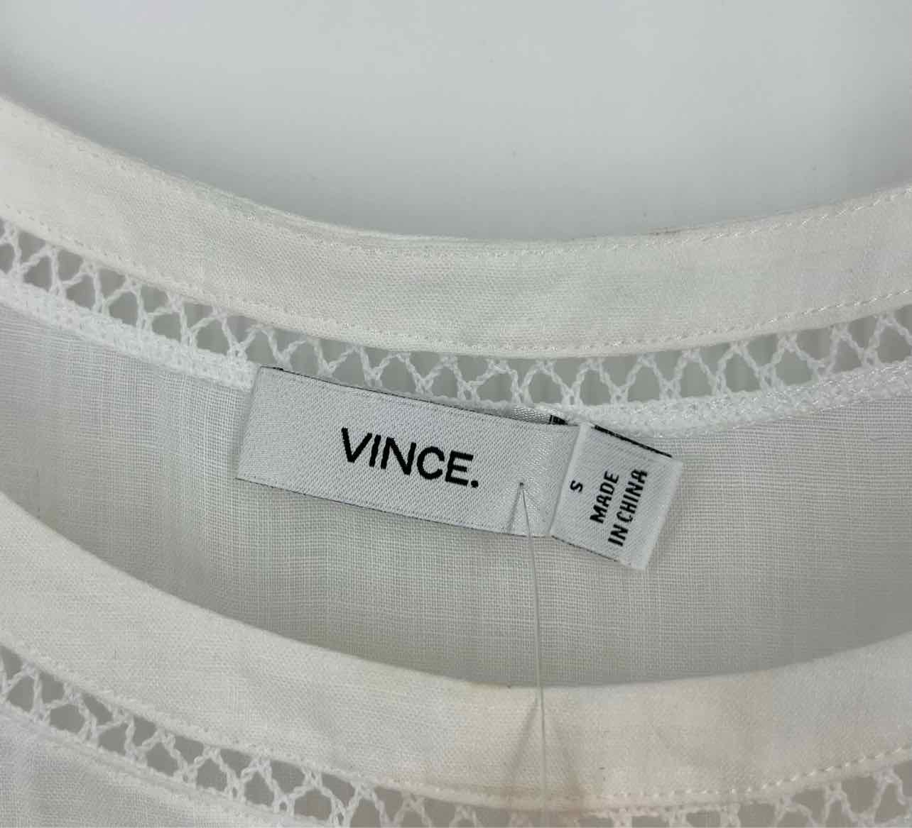 Vince Size S White Pintucked Crochet Trim Designer Tunic - Image 3