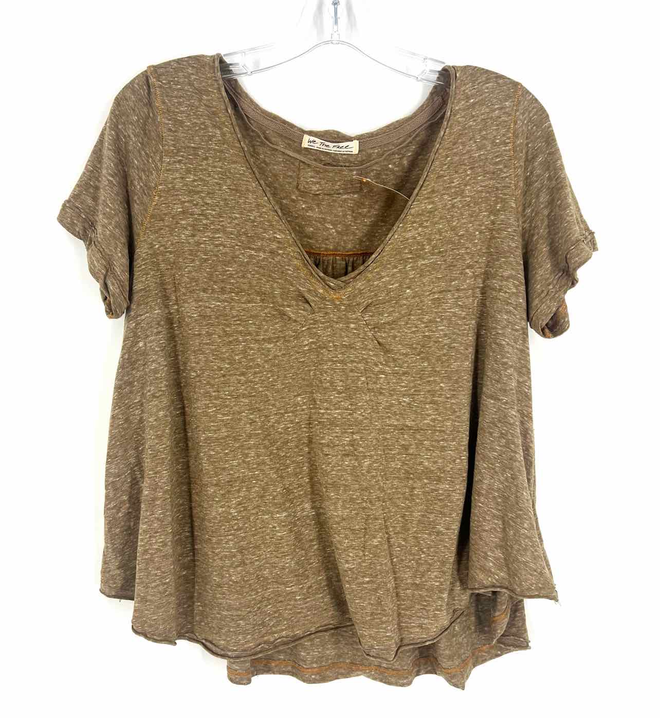 We The Free Size S Lt Brown/White Variegated Flowy Tops Top-Short Sleeve