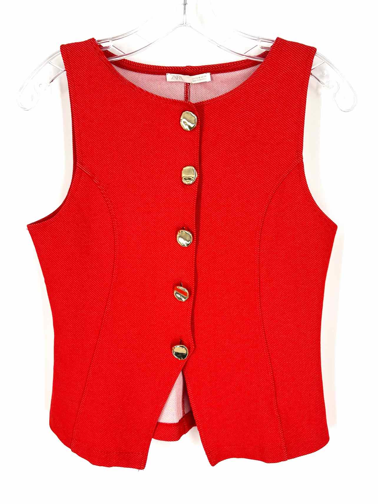Zara Size M Red/Gold Button(s) Solid Vests Vest